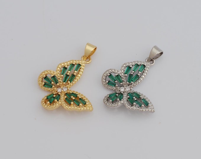 1 pcs Gold CZ Butterfly Pendant,18K Gold Filled Butterfly Charm,Butterfly Charm DIY Bracelet Necklace Jewelry Making Findings Supply
