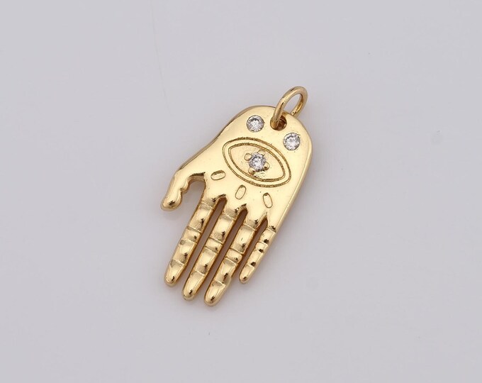 1 pcs Gold CZ Hand Pendant,18K Gold Filled Evil Eye Charm,Hand Charm DIY Bracelet Necklace Jewelry Making Findings Supply