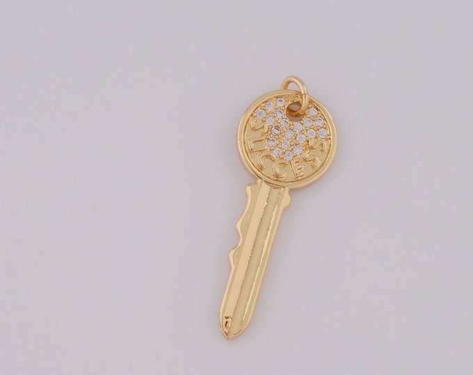 1 pcs Gold CZ Key Pendant,18K Gold Filled Key Charm,Key Charm DIY Bracelet Necklace Jewelry Making Findings Supply