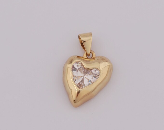 1 pcs Gold CZ Heart Pendant,18K Gold Filled Heart Charm,Heart Charm DIY Bracelet Necklace Jewelry Making Findings Supply