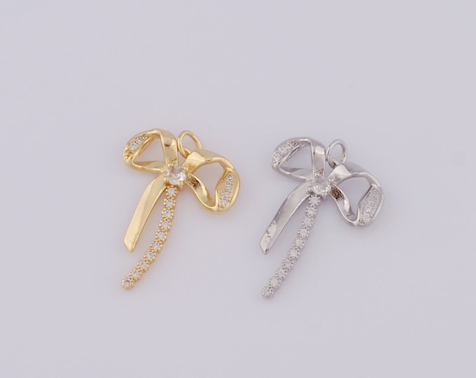 1 pcs Gold CZ Bow Pendant,18K Gold Filled Bow Charm,Bow Charm DIY Bracelet Necklace Jewelry Making Findings Supply