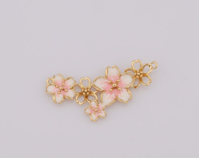1 pcs Gold Enamel Flower Pendant,18K Gold Filled Flower Charm,Flower Charm DIY Bracelet Necklace Jewelry Making Findings Supply