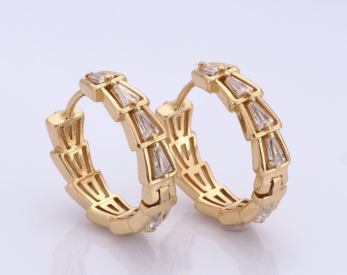 1 pair Gold Hoop Earrings,18K Gold Filled Huggie Hoop Earrings,CZ Hoop Earrings,Hypoallergenic Huggie Hoop,Gift for Her