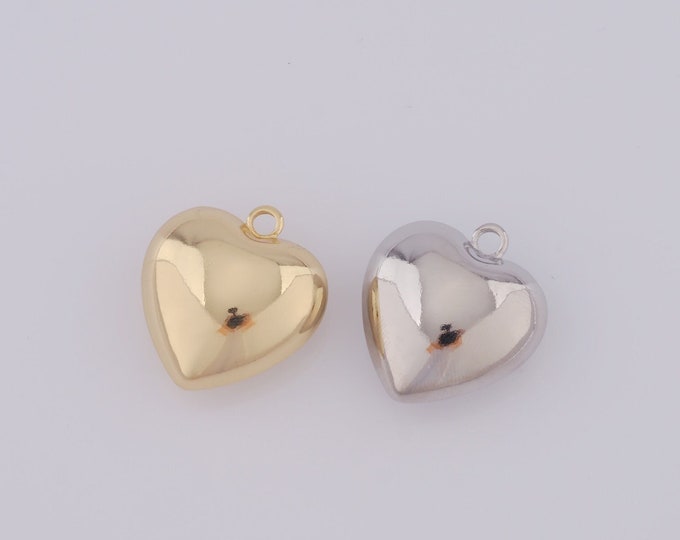 1 pcs Gold Puffed Heart Pendant,18K Gold Filled Heart Charm,Heart Charm DIY Bracelet Necklace Jewelry Making Findings Supply