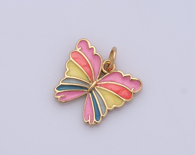 1 pcs Gold Butterfly Pendant,18K Gold Filled Insect Charm,Enamel Butterfly Charm DIY Bracelet Necklace Jewelry Making Findings Supply