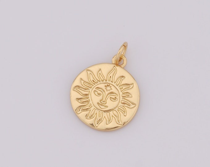1 pcs Gold Sun Pendant,18K Gold Filled Round Charm,Sun Charm DIY Bracelet Necklace Jewelry Making Findings Supply