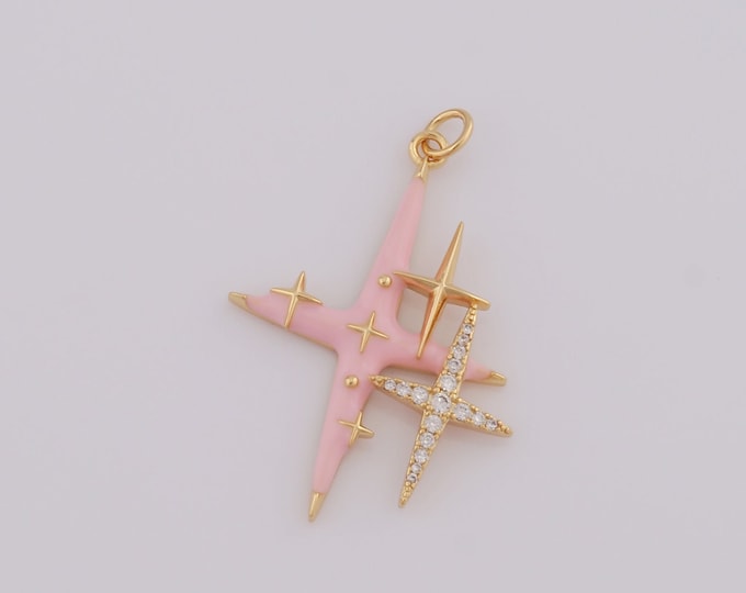 1 pcs Gold Cross Star Pendant,18K Gold Filled Enamel Cross Star Charm,Cross Star Charm DIY Bracelet Necklace Jewelry Making Findings Supply