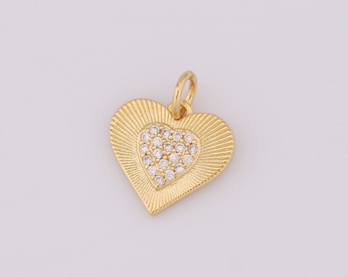 1 pcs Gold Heart Pendant,18K Gold Filled CZ Heart Charm,Heart Charm DIY Bracelet Necklace Jewelry Making Findings Supply