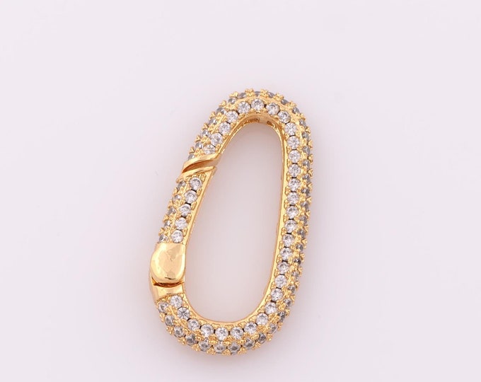 1 pcs Gold CZ Oval Clasp,18K Gold Filled Push Door Clasp,Snap Clasp for DIY Bracelet Necklace Jewelry Making Findings Supply