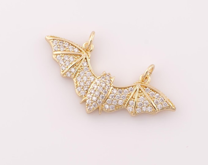 1 pcs Gold CZ Bat Pendant,18K Gold Filled Bat Charm,Bat Charm DIY Bracelet Necklace Jewelry Making Findings Supply