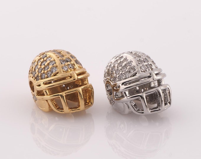 1 pcs 18K Gold Filled CZ Rugby Helmet Spacer Beads,Rugby Helmet Beads,Crescent Beads for DIY Jewelry Making Findings Supply
