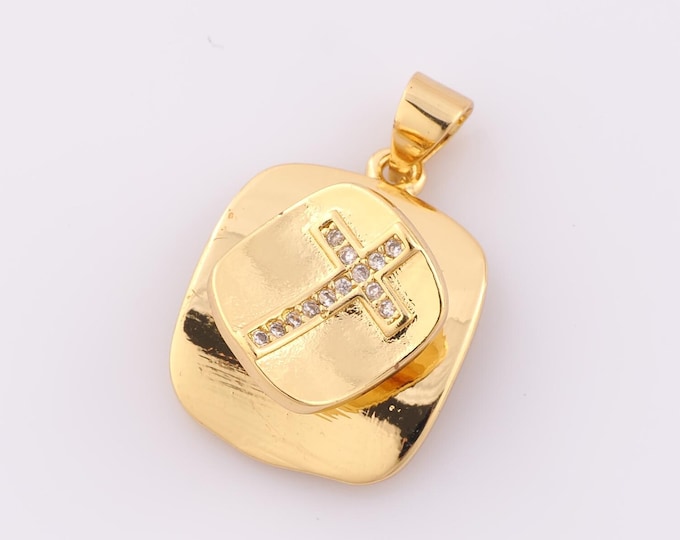 1 pcs Gold CZ Rotatable Pendant,18K Gold Filled Cross Charm,Christian Charm DIY Bracelet Necklace Jewelry Making Findings Supply
