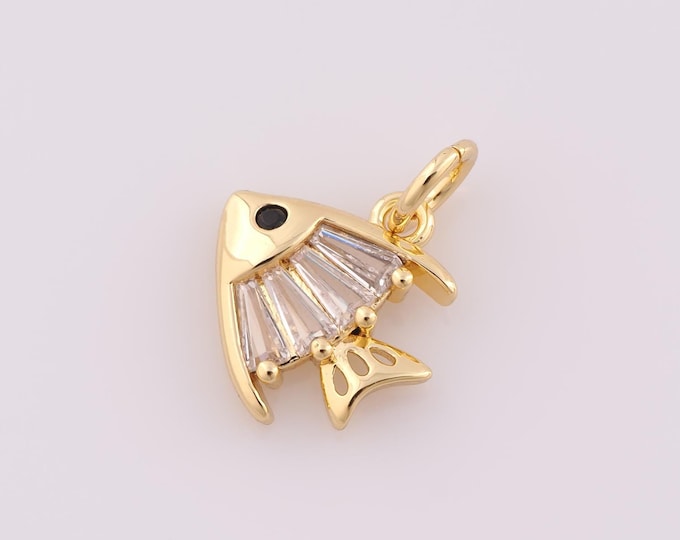 1 pcs Gold CZ Fish Pendant,18K Gold Filled Fish Charm,Fish Charm DIY Bracelet Necklace Jewelry Making Findings Supply