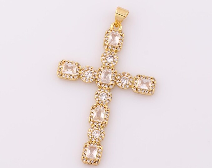 1 pcs Gold CZ Cross Pendant,18K Gold Filled Religious Charm,Christian Charm DIY Bracelet Necklace Jewelry Making Findings Supply