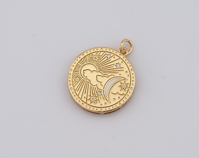1 pcs Gold CZ Moon Pendant,18K Gold Filled Star Charm,Moon Charm DIY Bracelet Necklace Jewelry Making Findings Supply