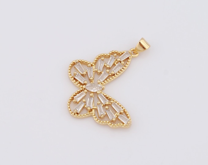 1 pcs Gold Butterfly Pendant,18K Gold Filled CZ Butterfly Charm,Butterfly Charm DIY Bracelet Necklace Jewelry Making Findings Supply
