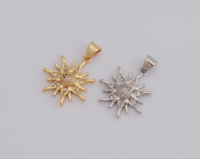 1 pcs Gold CZ Sun Pendant,18K Gold Filled Sun Charm,Sun Charm DIY Bracelet Necklace Jewelry Making Findings Supply