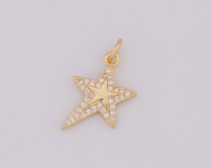 1 pcs Gold CZ Star Pendant,18K Gold Filled Star Charm,Star Charm DIY Bracelet Necklace Jewelry Making Findings Supply