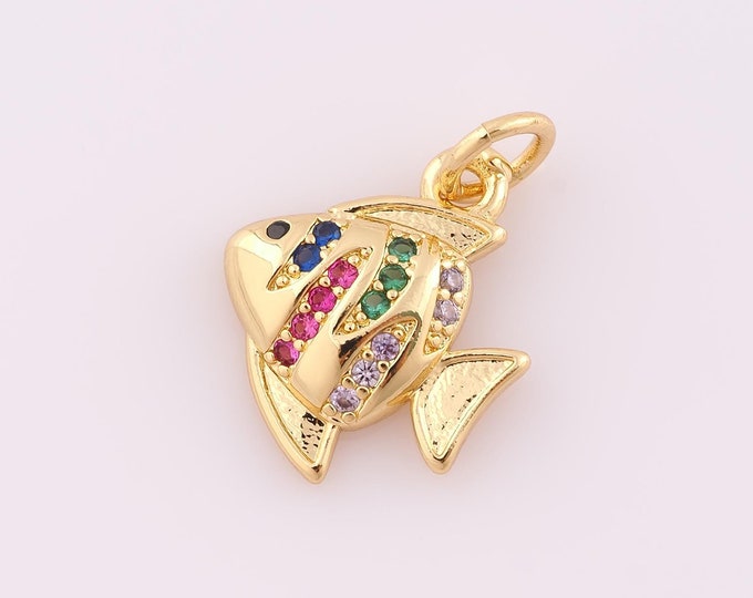 1 pcs Gold CZ Fish Pendant,18K Gold Filled Fish Charm,Fish Charm DIY Bracelet Necklace Jewelry Making Findings Supply