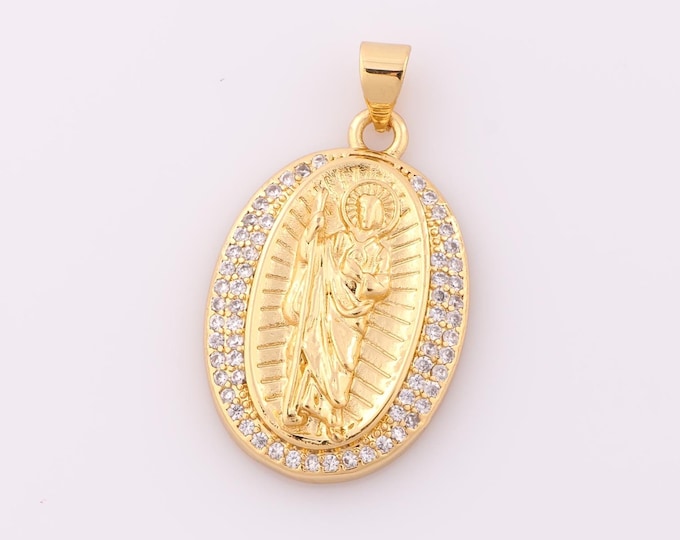 1 pcs Gold CZ Saint Jude Pendant,18K Gold Filled Religious Charm,St.Juda Charm DIY Bracelet Necklace Jewelry Making Findings Supply
