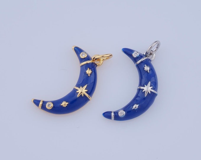 1 pcs Gold CZ Moon Pendant,18K Gold Filled Star Charm,Moon Charm DIY Bracelet Necklace Jewelry Making Findings Supply
