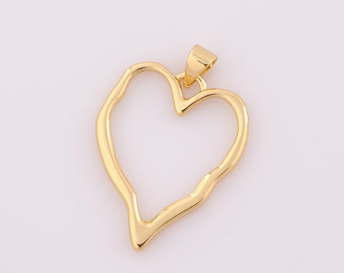 1 pcs Gold Heart Pendant,18K Gold Filled Heart Charm,Heart Charm DIY Bracelet Necklace Jewelry Making Findings Supply