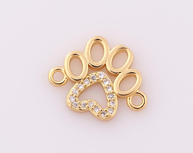 1 pcs Gold CZ Animal Footprint Connector,18K Gold Filled Footprint Connector,DIY Bracelet Necklace Jewelry Making Findings Supply