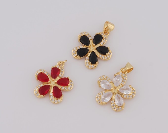 1 pcs Gold CZ Flower Pendant,18K Gold Filled Flower Charm,Flower Charm DIY Bracelet Necklace Jewelry Making Findings Supply