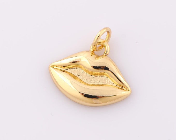 1 pcs Gold Lips Pendant,18K Gold Filled Lips Charm,Lips Charm DIY Bracelet Necklace Jewelry Making Findings Supply