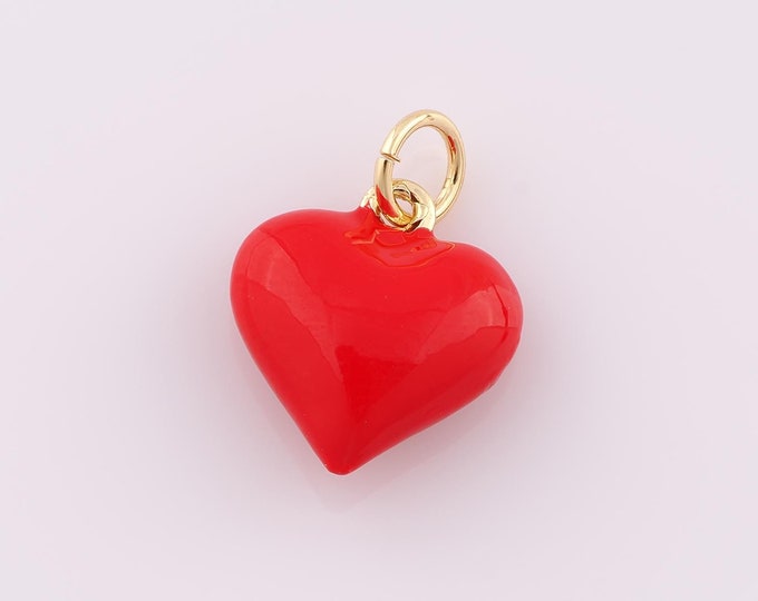 1 pcs Gold Heart Pendant,18K Gold Filled Heart Charm,Enamel Heart Charm DIY Bracelet Necklace Jewelry Making Findings Supply
