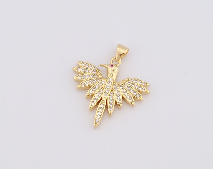 1 pcs Gold Bird Pendant,18K Gold Filled CZ Bird Charm,Bird Charm DIY Bracelet Necklace Jewelry Making Findings Supply