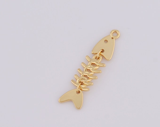 1 pcs Gold Fish Bone Pendant,18K Gold Filled Fish Bone Charm,Fish Bone Charm DIY Bracelet Necklace Jewelry Making Findings Supply