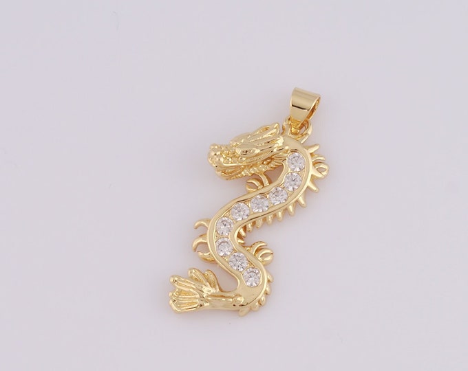 1 pcs Gold Dragon Pendant,18K Gold Filled Dragon Charm,Dragon Charm DIY Bracelet Necklace Jewelry Making Findings Supply