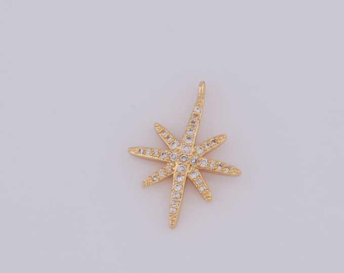 1 pcs Gold CZ North Star Pendant,18K Gold Filled Polaris Charm,North Star Charm DIY Bracelet Necklace Jewelry Making Findings Supply