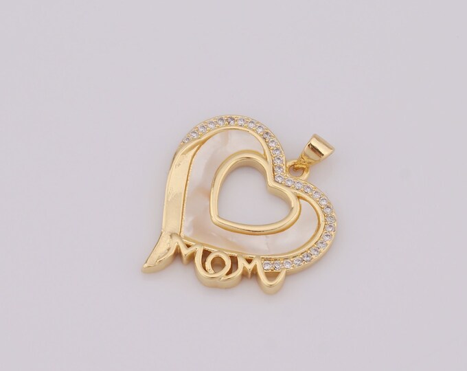 1 pcs Gold Fritillary Heart Pendant,18K Gold Filled CZ Heart Charm,Heart Charm DIY Bracelet Necklace Jewelry Making Findings Supply