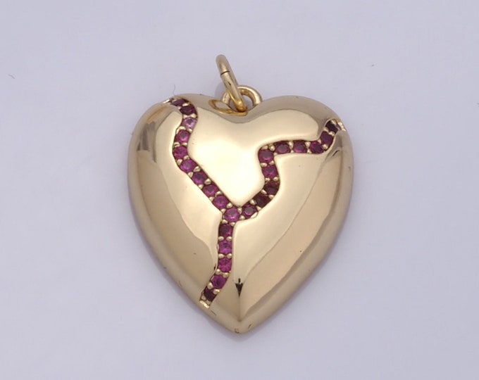 1 pcs Gold Heart Pendant,18K Gold Filled CZ Heart Charm,Heart Charm DIY Bracelet Necklace Jewelry Making Findings Supply