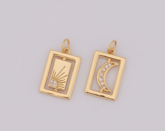 1 pcs Gold Sun Pendant,18K Gold Filled CZ Moon Charm,Square Charm DIY Bracelet Necklace Jewelry Making Findings Supply