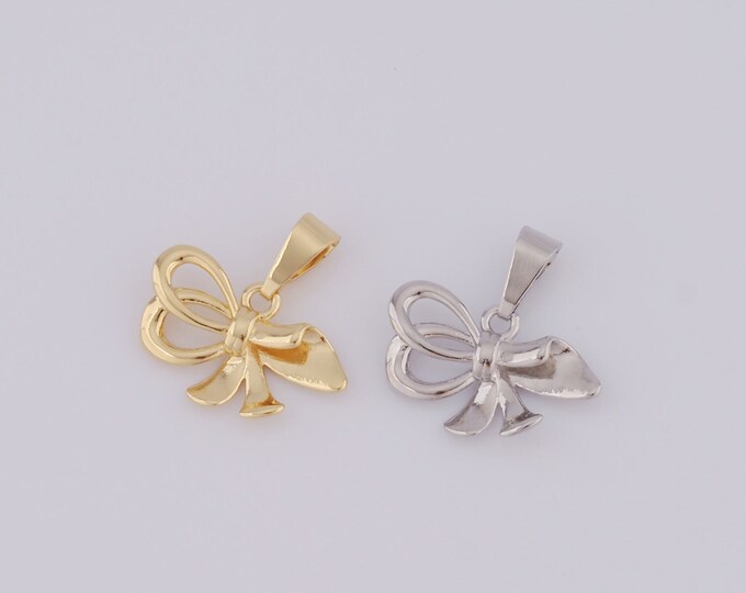 1 pcs Gold Bow Pendant,18K Gold Filled Bow Charm,Bow Charm DIY Bracelet Necklace Jewelry Making Findings Supply