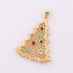 1 pcs Gold CZ Christmas Tree Pendant,18K Gold Filled Tree Charm,Tree Charm DIY Bracelet Necklace Jewelry Making Findings Supply