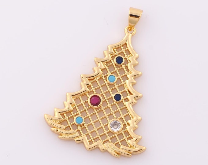 1 pcs Gold CZ Christmas Tree Pendant,18K Gold Filled Tree Charm,Tree Charm DIY Bracelet Necklace Jewelry Making Findings Supply