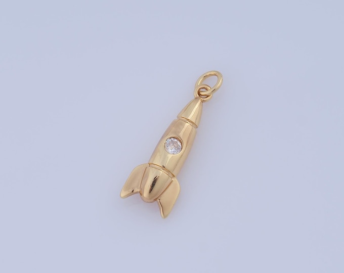 1 pcs Gold CZ Rocket Pendant,18K Gold Filled Rocket Charm,Rocket Charm DIY Bracelet Necklace Jewelry Making Findings Supply