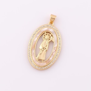 1pcs Gold CZ Santa Muerte Pendant,18K Gold Filled Santa Muerte Charm,Santa Muerte Charm DIY Bracelet Necklace Jewelry Making Findings Supply