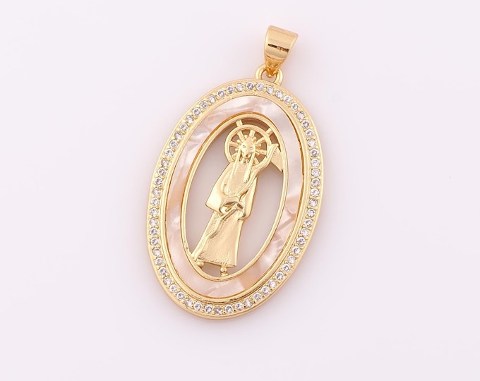 1pcs Gold CZ Santa Muerte Pendant,18K Gold Filled Santa Muerte Charm,Santa Muerte Charm DIY Bracelet Necklace Jewelry Making Findings Supply