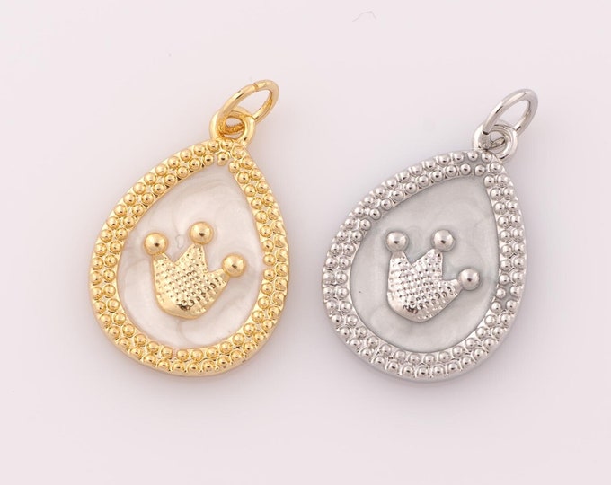1 pcs Gold Crown Pendant,18K Gold Filled Water Drop Charm,Crown Charm DIY Bracelet Necklace Jewelry Making Findings Supply