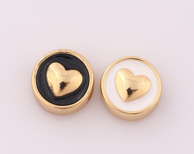 1 pcs 18K Gold Filled Enamel Heart Spacer Beads,Heart Beads Heart Beads for DIY Jewelry Making Findings Supply