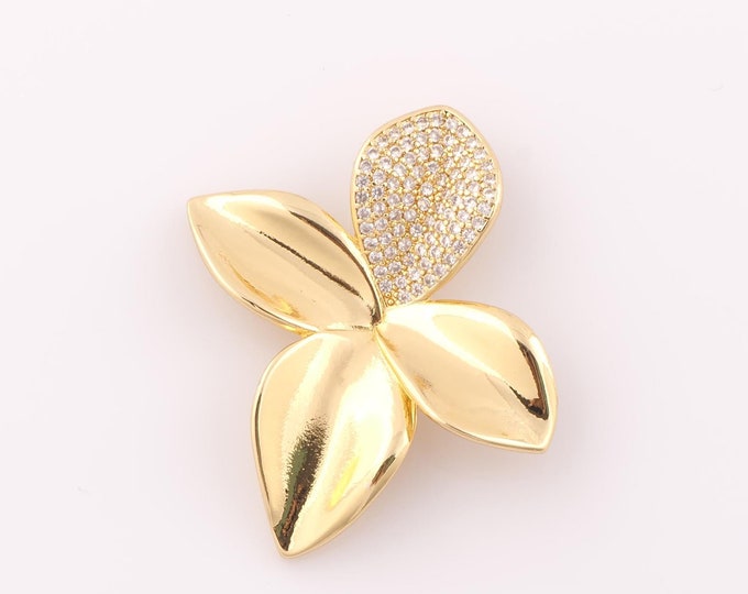 1 pcs Gold CZ Flower Pendant,18K Gold Filled Flower Charm,Flower Charm DIY Bracelet Necklace Jewelry Making Findings Supply