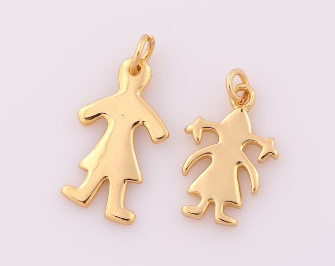 1 pcs Gold Character Pendant,18K Gold Filled Boy Charm,Girl Charm DIY Bracelet Necklace Jewelry Making Findings Supply
