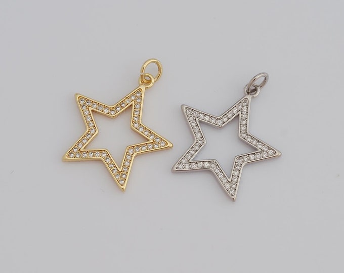 1 pcs Gold CZ Star Pendant,18K Gold Filled Star Charm,Star Charm DIY Bracelet Necklace Jewelry Making Findings Supply