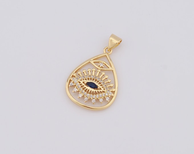 1 pcs Gold Evil Eye Pendant,18K Gold Filled CZ Devil Eye Charm,Eye Charm DIY Bracelet Necklace Jewelry Making Findings Supply