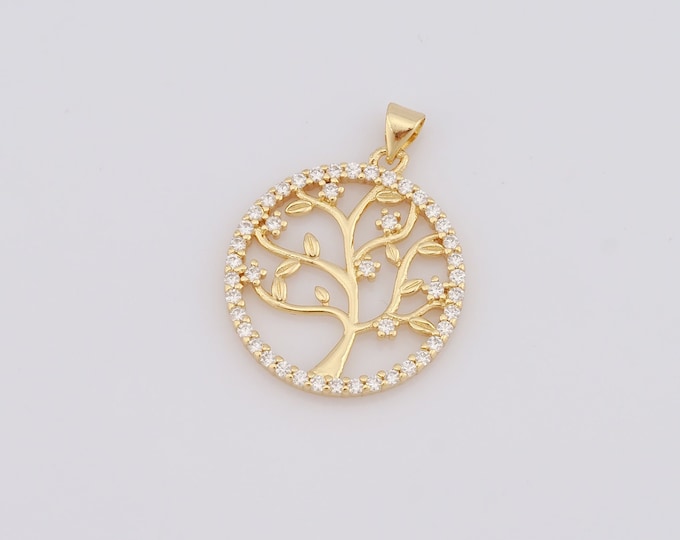 1 pcs Gold Tree of Life Pendant,18K Gold Filled CZ Tree Charm,Tree Charm DIY Bracelet Necklace Jewelry Making Findings Supply